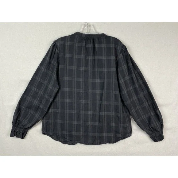 Faherty Women XL Harper Top Black Plaid Organic Cotton Button Front Relaxed - Picture 7 of 7